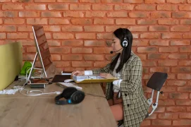 Woman Headset Computer